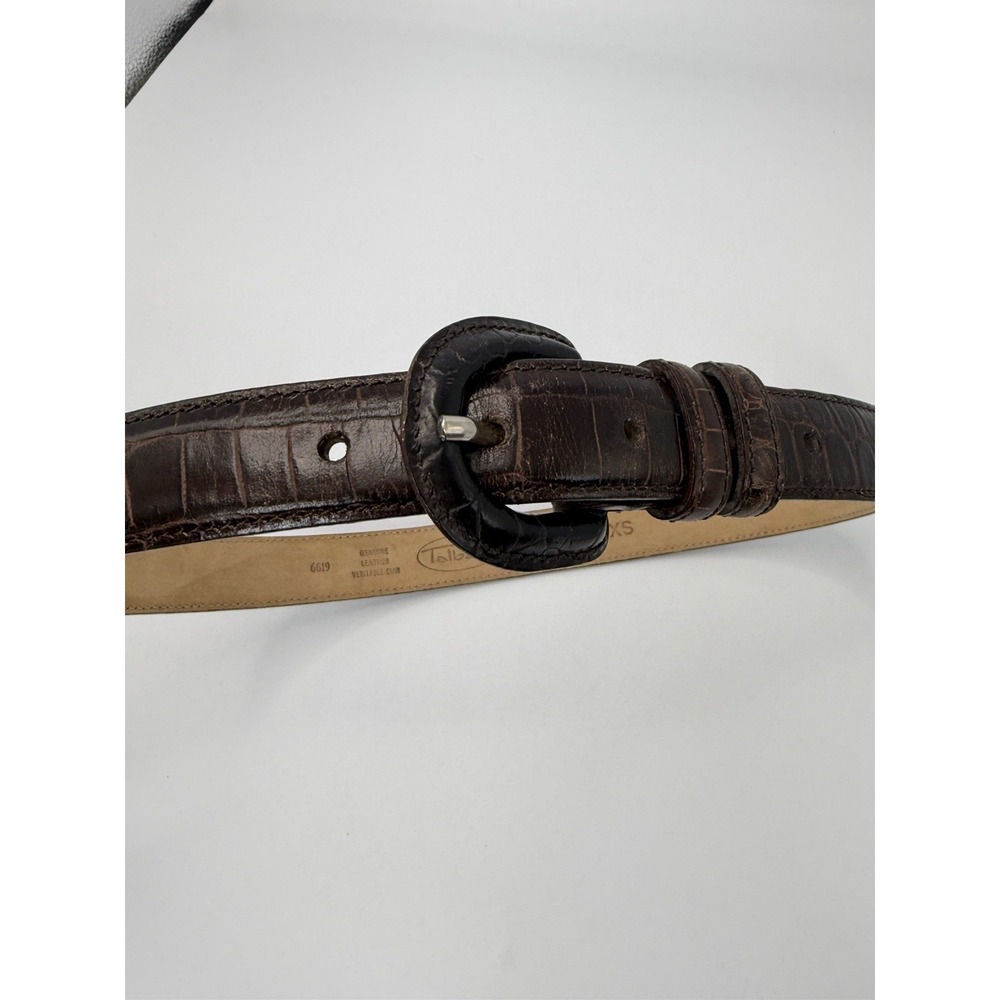 Talbots Brown Croc Embossed Leather Belt Silver Buckle Size X-tra Small/6619